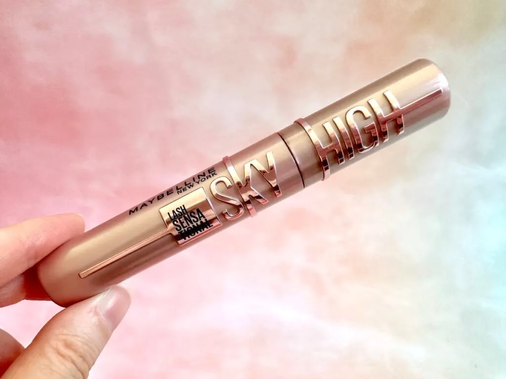 Maybelline Lash Sensational Sky High Mascara handheld in the shade True Brown.