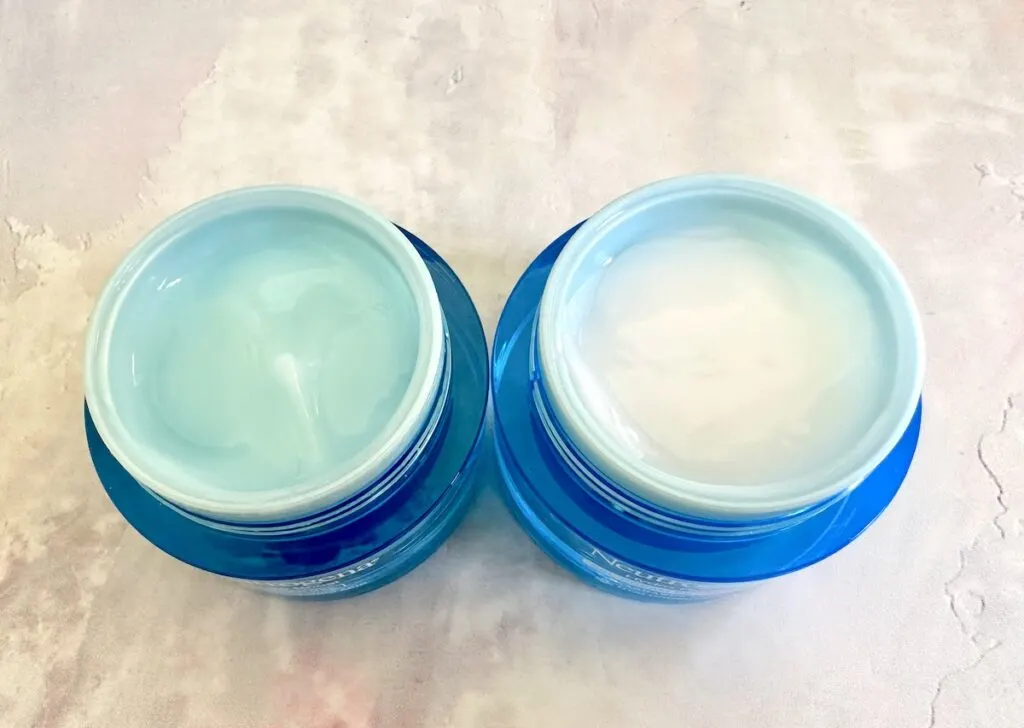 Neutrogena Hydro Boost Water Gel vs Gel Cream: open jars side by side, from above.