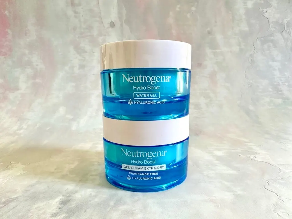 Neutrogena Hydro Boost Water Gel and Gel Cream stacked.