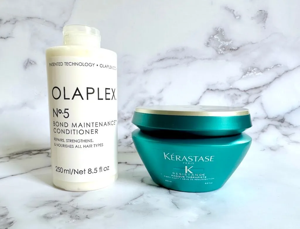 Olaplex No. 5 Bond Maintenance Conditioner and Kerastase Resistance Masque Therapiste Hair Mask