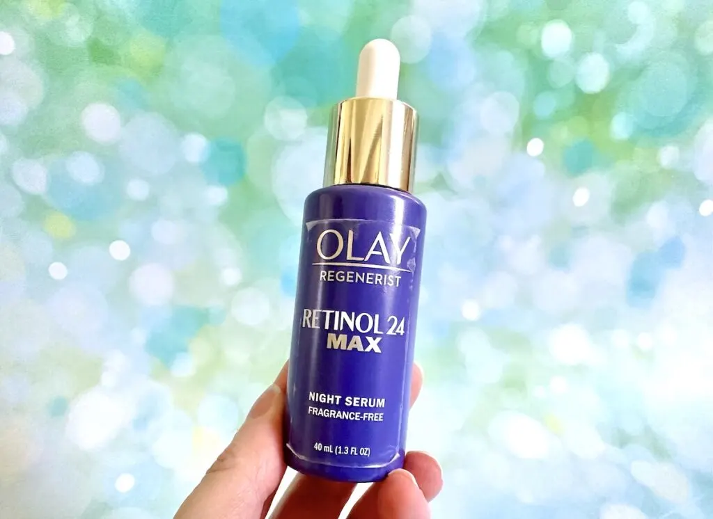 Best Olay Products for 40s: Olay Retinol24 MAX Night Serum, handheld.