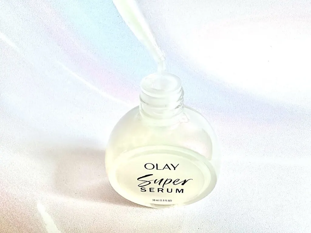 Olay Super Serum, open bottle with dropper applicator.