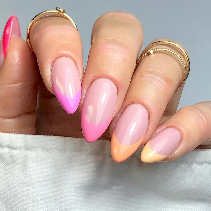 Pastel French tip nails.