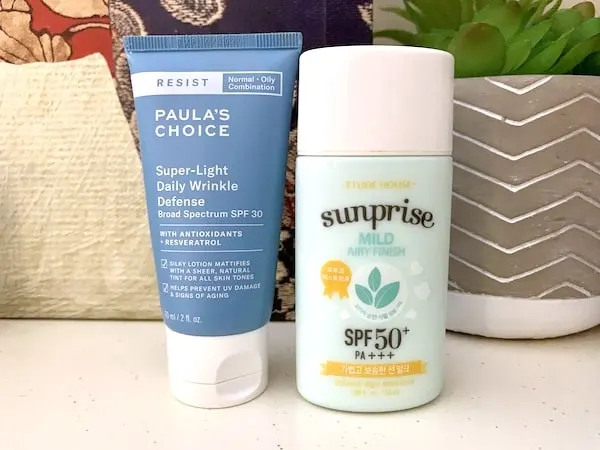 Paula's Choice Super Light Daily Wrinkle Defense and Etude House Sunprise Mild Airy Finish SPF 50