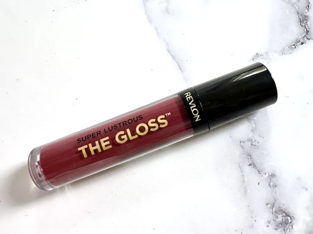 Revlon Super Lustrous The Gloss in Black Cherry, flatlay.