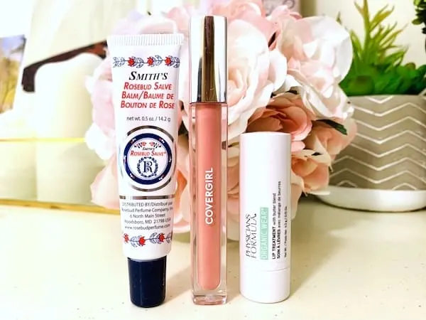 Rosebud Salve, CoverGirl Coverlicious Lip Gloss and Physicians Formula Lip Treatment