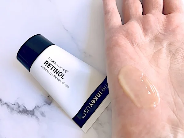 The Inkey List Retinol Serum sampled on palm of hand