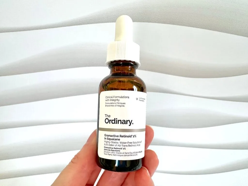 The Ordinary Granactive Retinoid 2% in Squalane, handheld.