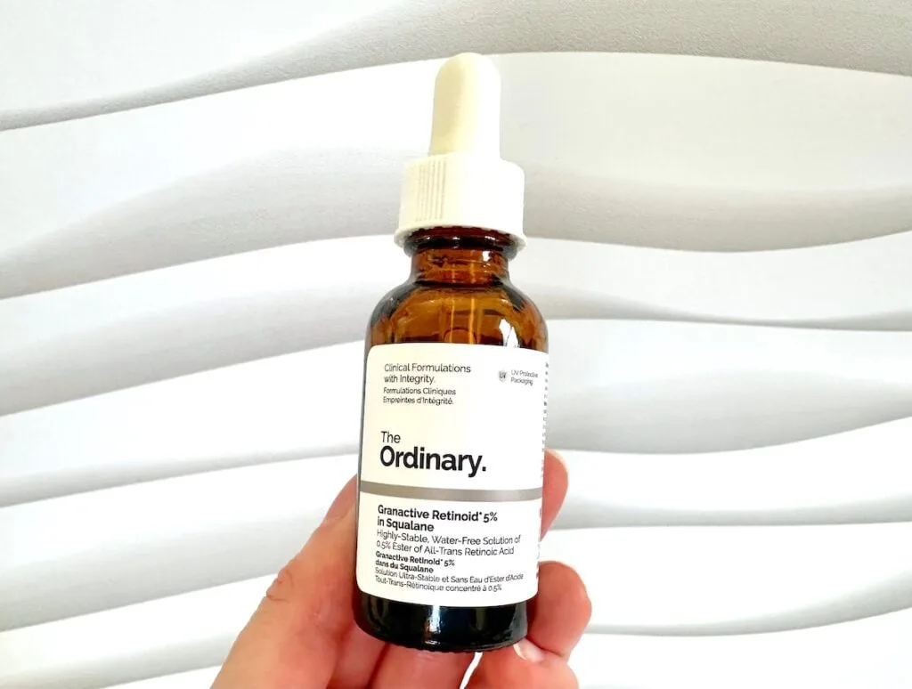 The Ordinary Granactive Retinoid 5% in Squalane, handheld.