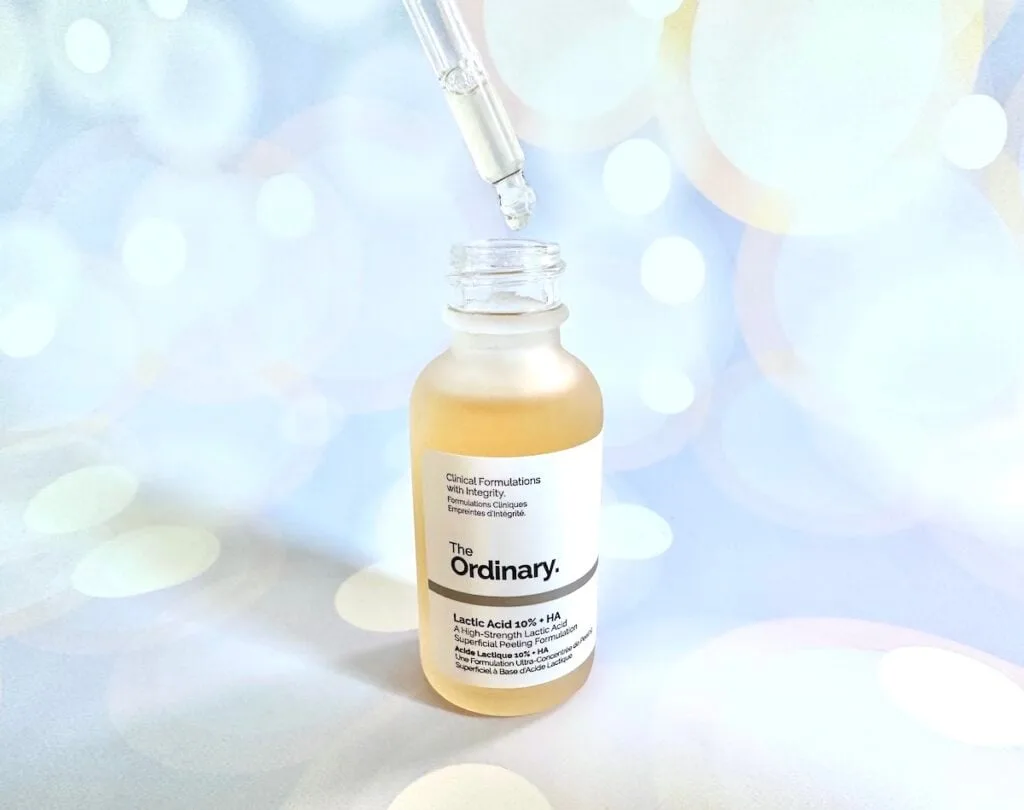 The Ordinary Lactic Acid 10% + HA, open bottle with dropper.