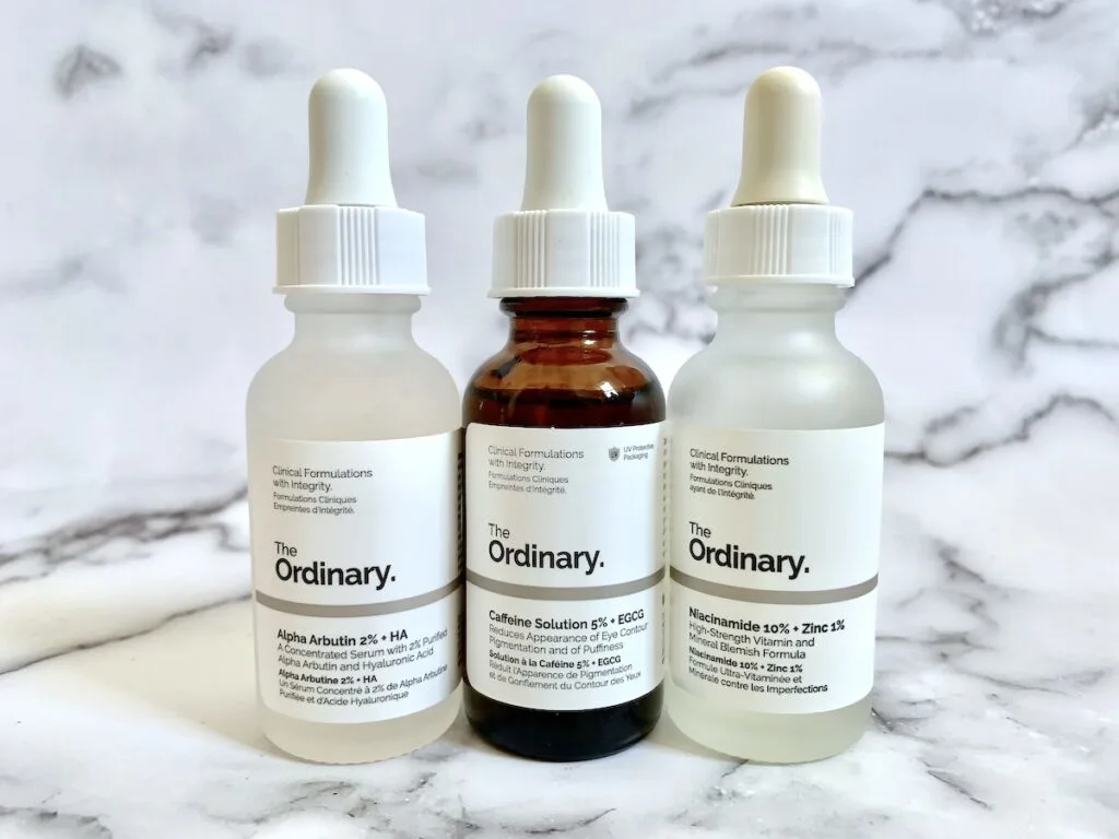 The Ordinary More Molecules serums: Alpha Arbutin, Caffeine Solution and Niacinamide 10% + Zinc 1%. 