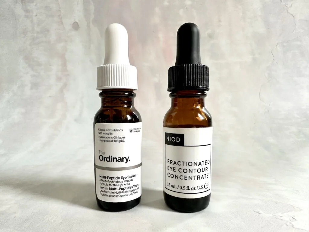 The Ordinary Multi-Peptide Eye Serum and NIOD Fractionated Eye Contour Concentrate.