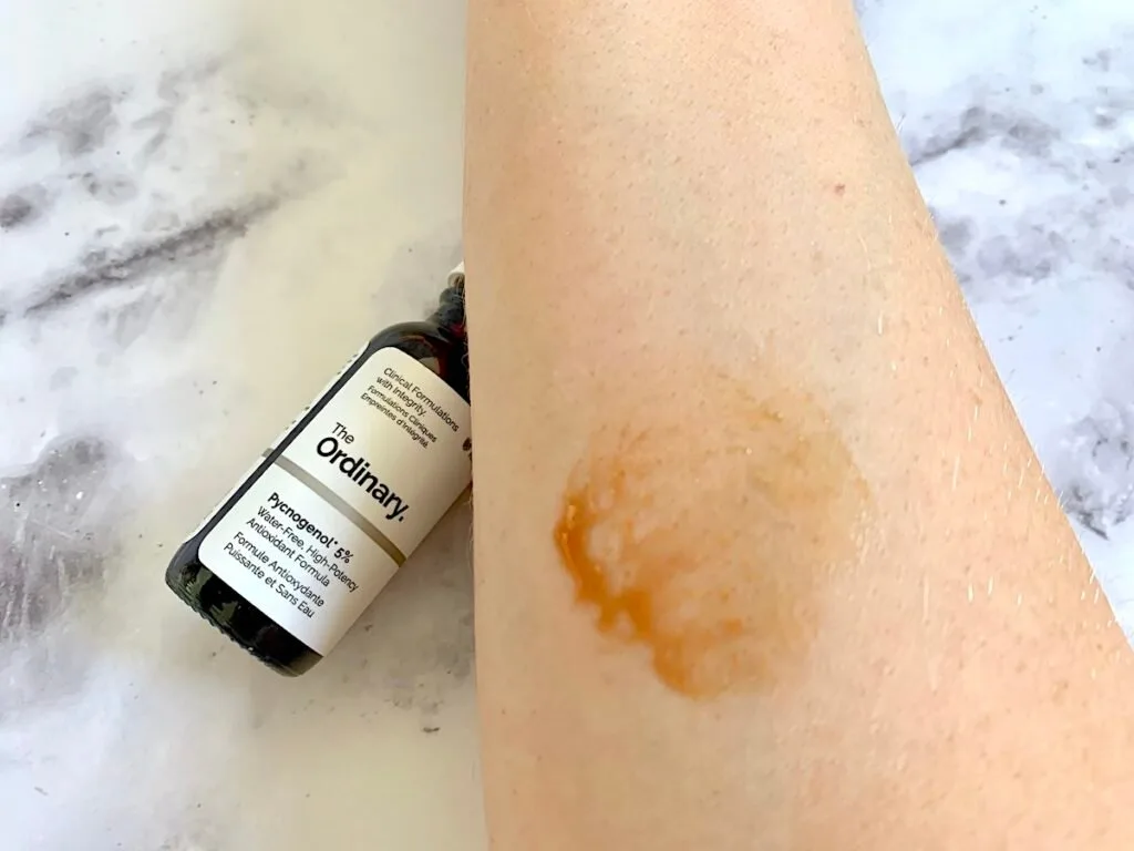 The Ordinary Pycnogenol serum partially absorbed on arm.