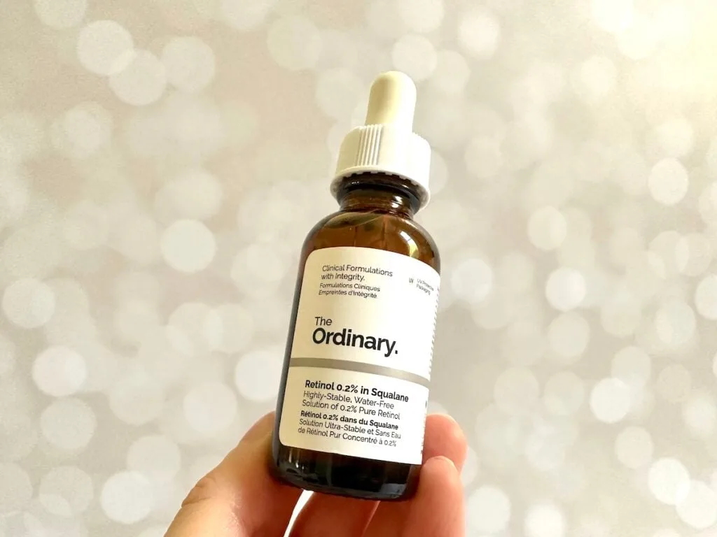 The Ordinary Retinol 0.2% in Squalane, handheld.