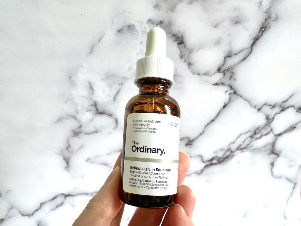 The Ordinary Retinol 0.5% in Squalane, handheld.