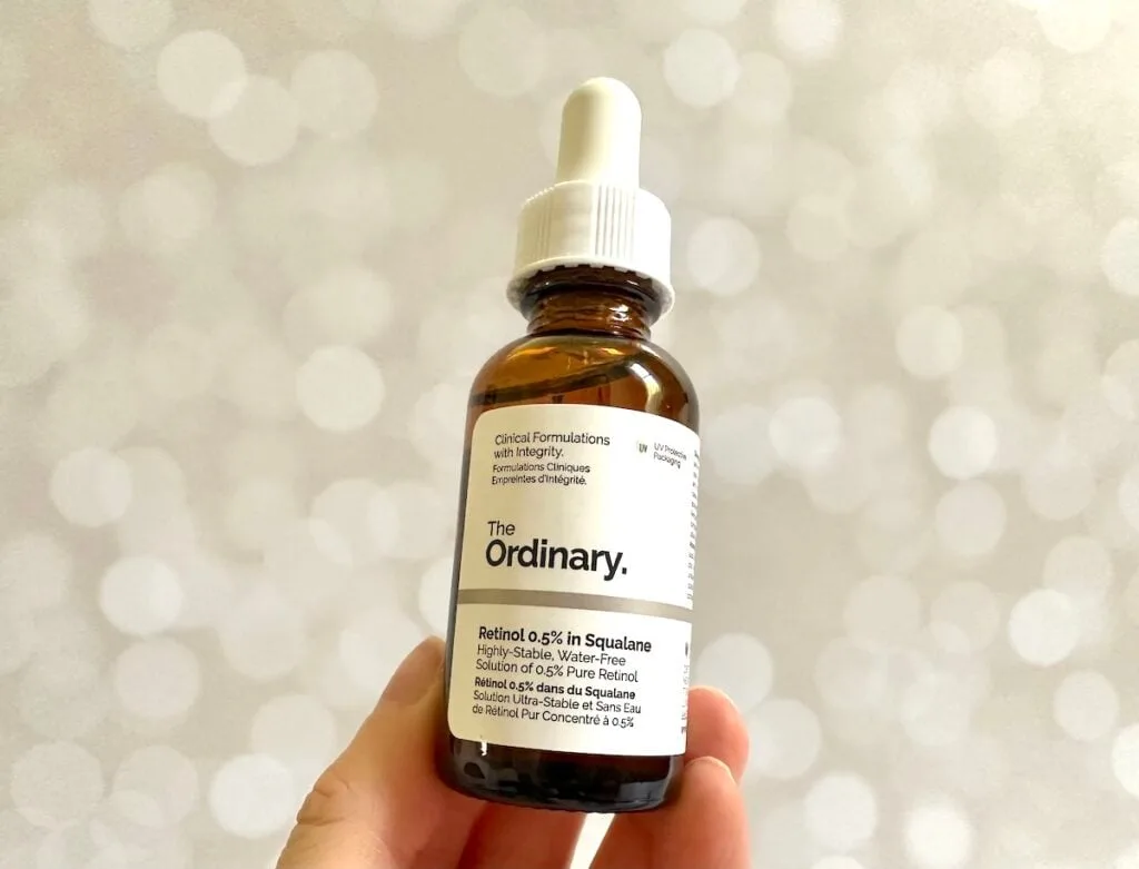 The Ordinary Retinol 0.5% in Squalane, handheld.