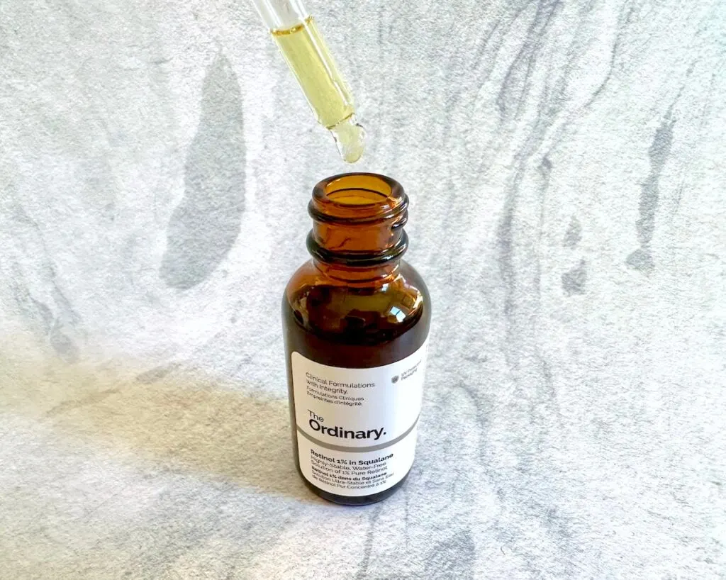 The Ordinary Retinol 1% in Squalane open with filled dropper applicator.