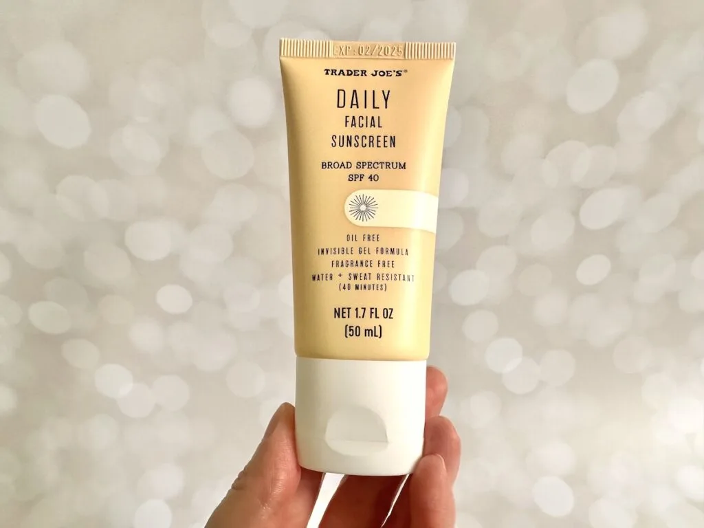 Trader Joe's Daily Facial Sunscreen Broad Spectrum SPF 40, handheld.