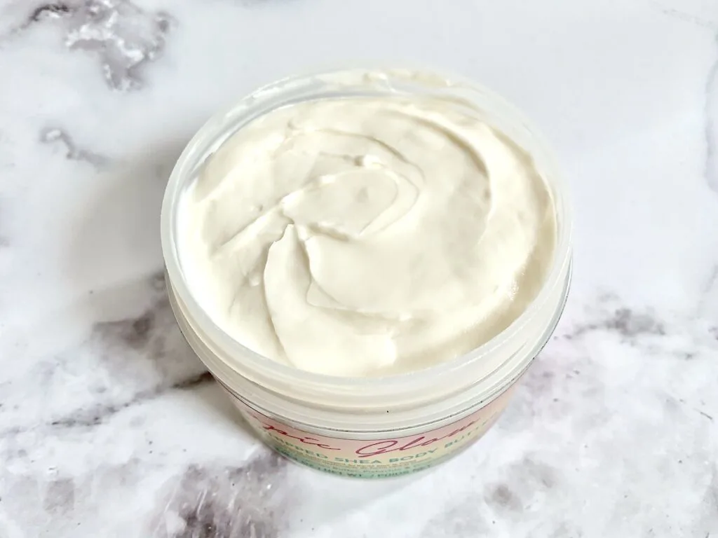 Tree Hut Tropic Glow Firming Whipped Shea Body Butter opened.