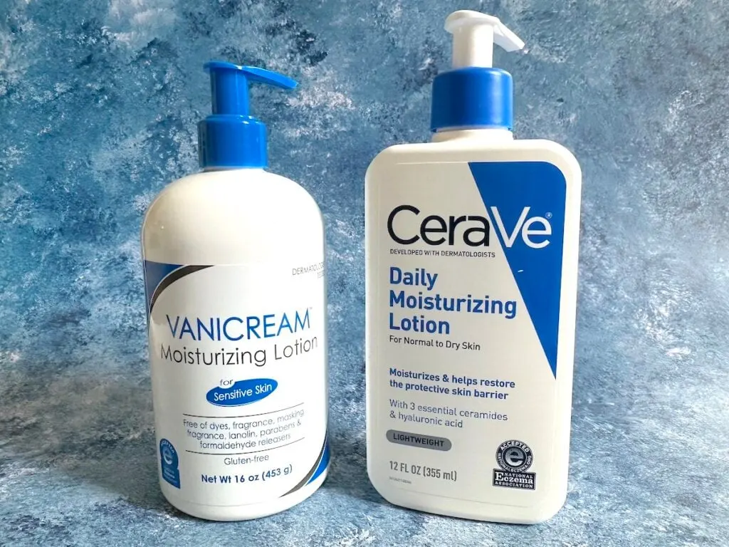 Vanicream Moisturizing Lotion and CeraVe Daily Moisturizing Lotion.