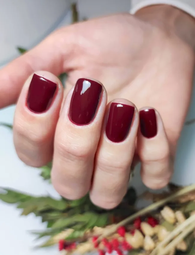 Burgundy wine red nails.